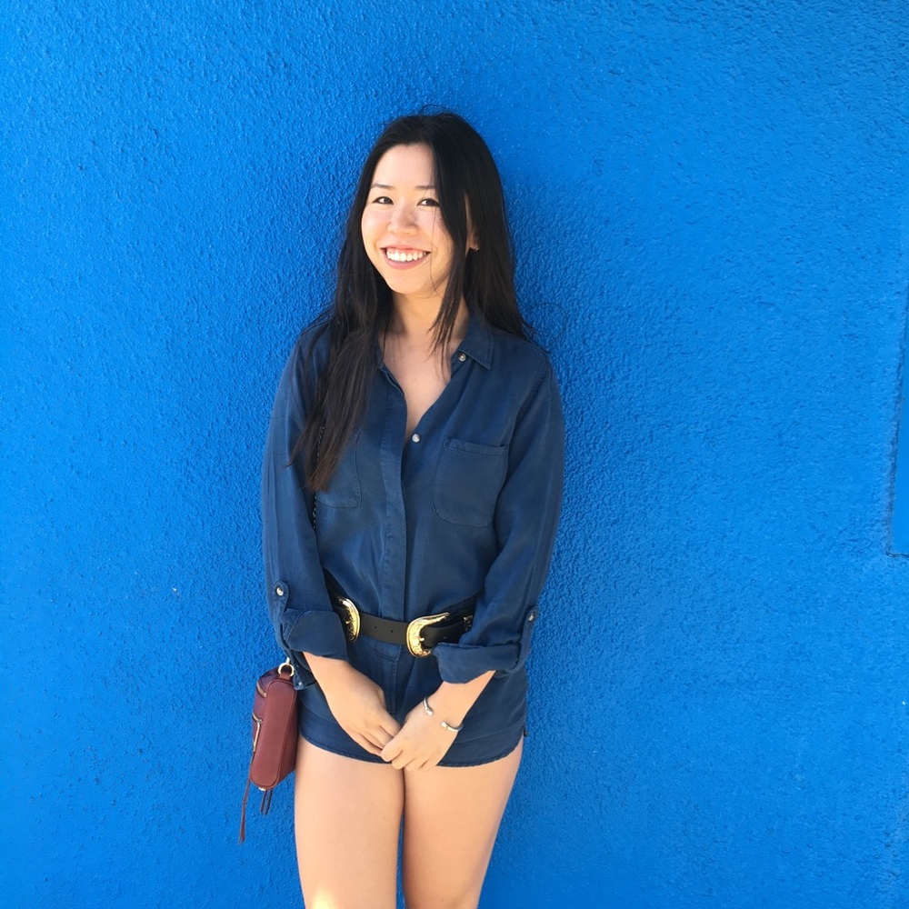 Blue long sleeve utility romper